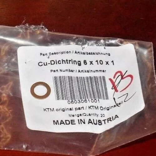 ARANDELA DE SELLADO KTM 60 65 125 250 300 350 360 400 440 550 620 6MX10 0603061001 Foto 1 de 1