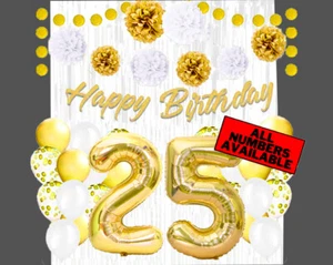 Gold & White 25th Birthday Decorations - 40" Number Balloons & More- Boy or Girl - Picture 1 of 5