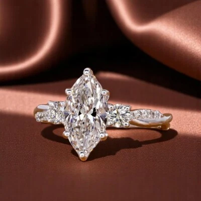 Wedding Ring Lab Grown Diamond Marquise 2.00 Carat IGI Certified 950 Platinum - Image 1 of 4