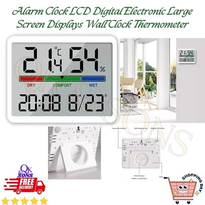 Sveglia LCD Digitale Elettronica Grande Schermo Display Orologio da Parete Termometro - Immagine 1 di 4