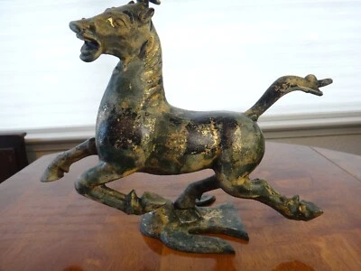 Vintage Cast Iron Chinese Tang Dynasty Style War Horse Sculpture 9 1/2" tall - Image 1 of 4