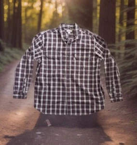 $55 Carhartt Long Sleeve Button Flannel Shirt Red Gray Navy Plaid Mens XL Relax - Picture 1 of 5