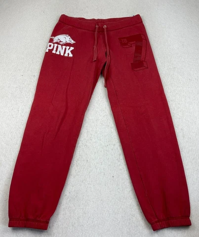 Arkansan Razorbacks Pink Victoria's Secret Jogger Pants Women S Cotton Blend Red Cover