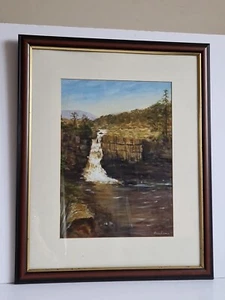 Pintura al óleo enmarcada Ann Raine de paisaje de cascada firmada mediana - Imagen 1 de 10