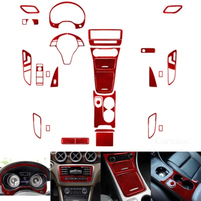 32 peças para Mercedes Benz CLA GLA vermelho fibra de carbono conjunto de acabamento adesivo interior inteiro - Imagem 1 de 4