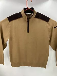 Maglione pullover Orvis uomo 1/4 zip pelle velluto a coste orlo spalle e gomiti patch felpa - Foto 1 di 4