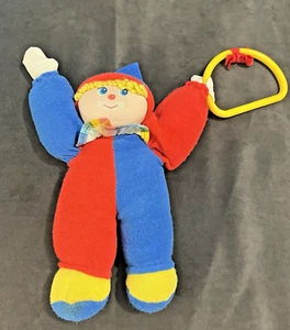 Vtg Terry Cloth Clown Door Hanger Plush Amtoy Color Block Red/Blue 1983 Rattle - Picture 1 of 12