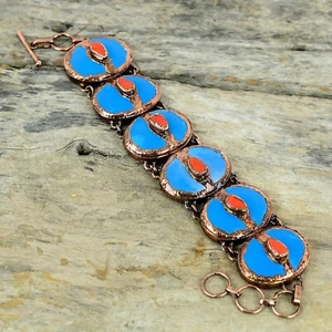 Sleeping Beauty Turquoise Copper Mum Gift Electroformed Adjustable Bracelet 6.0" - Picture 1 of 6