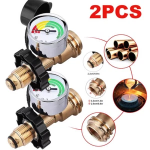 Propane Tank Gauge Brass Adapter w/Gas Pressure Level Meter Indicator for BBQ RV - Picture 1 of 8