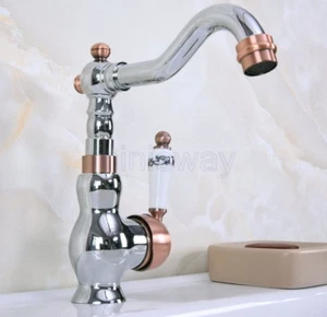 Chrome Antique Red Copper Bath Kitchen Sink Swivel Spout Faucet Mixer Tap mnf912 - Picture 1 of 8