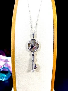 ENCHANTED DISNEY PRINCESS STERLING NECKLACE 1/20 CTW DIAMOND CASTLE KEY PENDANT - Picture 1 of 6