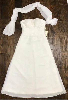 NWT LanTing Ivory Strapless Beach Ruched Chiffon Wedding Dress With Shawl / Wrap - Image 1 of 4