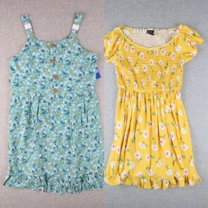 Zunie Youth 2-Pack Sun Dress, Yellow/Mint Floral Cotton Size L(14-16) NWT - Picture 1 of 23