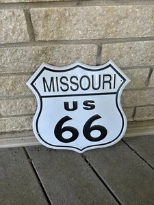 Letrero de metal vintage Missouri US 66 11x11 histórico camino blanco con negro - Imagen 1 de 1
