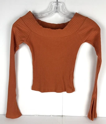 Silence + Noise XS Сожженный Оранжевый Ребристый Топ с Плечами - Эластичная Вязка - Изображение 1 из 4