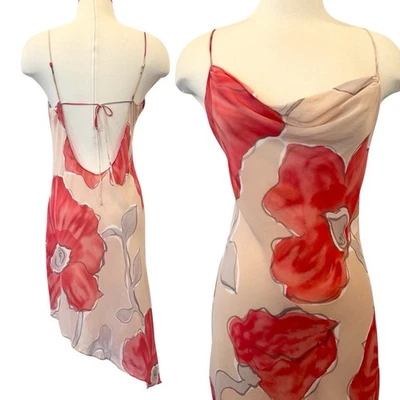Y2K Victoria’s Secret Silk Chiffon Bold Floral Print Asymmetrical Slip Dress M - Image 1 of 4