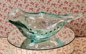VTG~Propagation Bud Vase~MCM Bird Art Figurine~Green Tint Hand-Blown Glass~8” - Picture 1 of 15