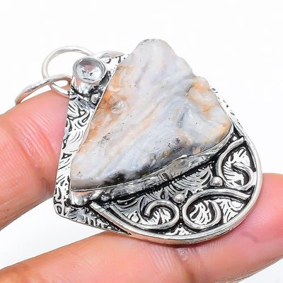 Ciondolo in argento sterling 925 con pietra preziosa topazio bianco druso ros... - Immagine 1 di 4