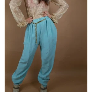 Jones Vintage türkis blau reine Seide gerades Bein elegante Anzughose Gr. 12 - Bild 1 von 12