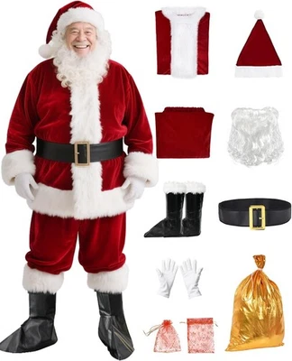 Disfraz de Papá Noel para Hombre Adulto - Traje de Papá Noel de Lujo 9 piezas, Traje de Papá Noel de Terciopelo S Foto 1 de 4