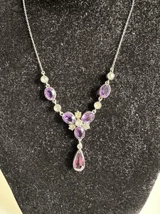 Antique Sterling Silver Amethyst Paste Necklace - Picture 1 of 8