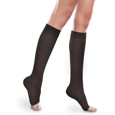 Ease Sheer Knee High, Open Toe, Long, (Size: S) 20-30mmHg Black by Therafirm - Image 1 of 2