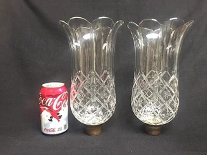 2 Cut Crystal Glass Hurricane Candle Stick Lamp Shade Light Globe Antique Pair - Picture 1 of 9
