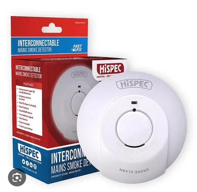 Hispec Mains Smoke Alarm Interlinked Connectable 240V - with 9V Battery Back Up - Image 1 of 3