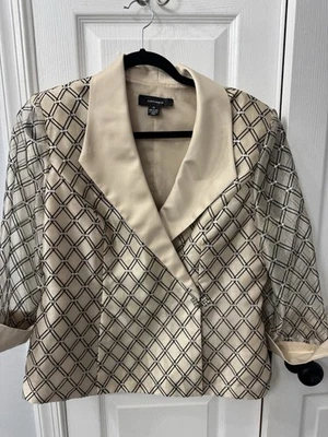 Blusa de noite R&M Richards feminina elegante bege/preto strass, tamanho 14 - Imagem 1 de 4