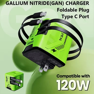 Carregador USB e Lightning Superfast 120o W nitreto de gálio com cabo retrátil - Imagem 1 de 3