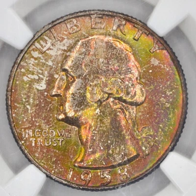 1958-D 25C Washington Quarter NGC MS67 - Lovely Mint Set Rainbow Toning - Image 1 of 4