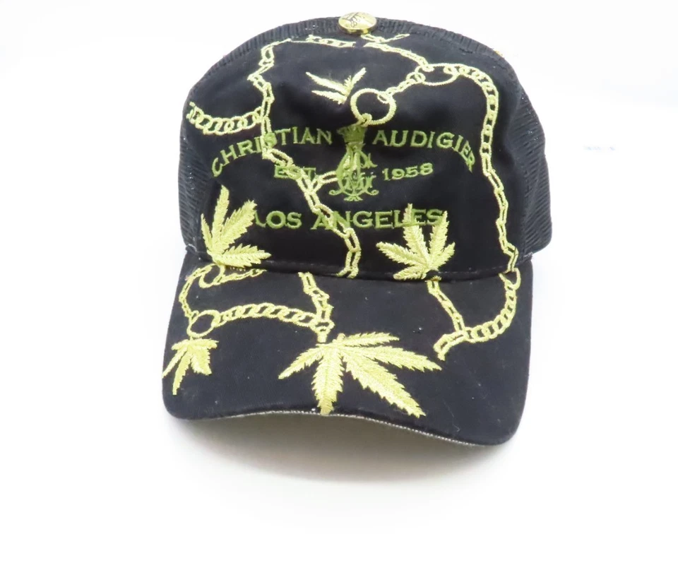 Christian Audigier Est 1958 Los Angeles Gold Leaves Chains Black Snapback Hat - Image 1 of 4