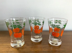 NEW (3) Vintage MCM ORANGE juice Glasses Oranges Green Leaf Border - 3 1/2" NOS - Picture 1 of 5