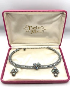 Vintage Taylor Maid Rhinestone floral necklace & earrings Demi Paure Set in box - Picture 1 of 7