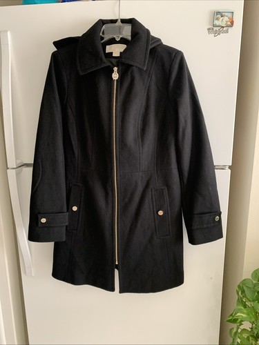 Cappotto donna Michael Kors nero misto lana oro zip taglia M