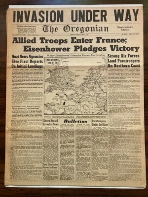 RARE Oregonian "Invasion Under Way" Servicemen's ed. June 6, 1944 Orig. 8 pp Foto 1 de 3