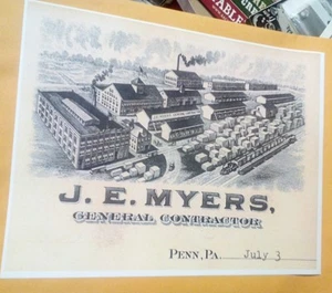 1928 Penn PA. J.E. Myers General Contractor Advertising Print Near Jeannette PA. - Picture 1 of 1