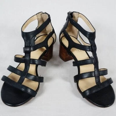 Antonio Melani Black Leather Cage Sandal Block Womans Size US 6M - Image 1 of 4