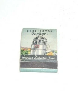 Cubierta de libro de cerillas publicidad tren de pasajeros Burlington Zephyrs de colección - Imagen 1 de 4