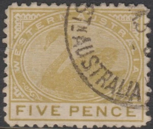 Stamps - AUS States - WA - Swan - 1905 - five pence olive bistre - used - SG143a - Picture 1 of 2