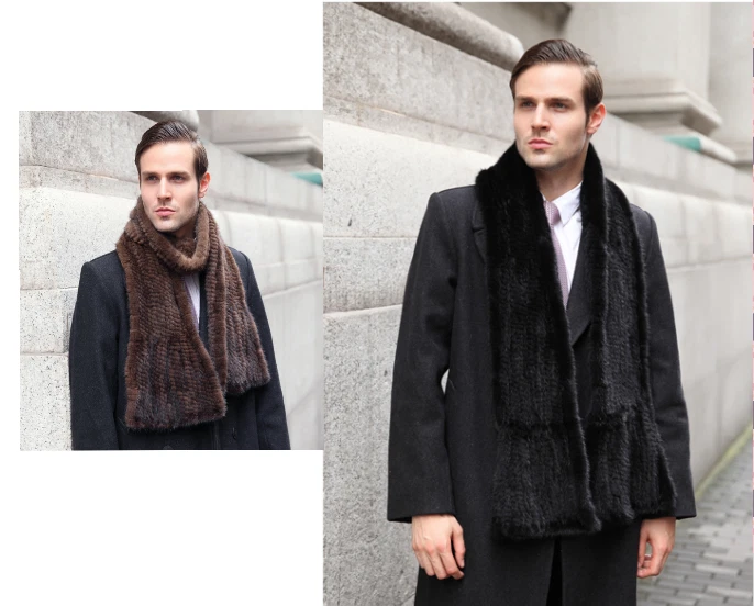 Lenços de pele de vison 100% envoltórios masculinos feitos à mão colarinho de pele de vison real cachecol presente de Natal - Imagem 1 de 1