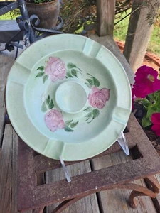 SCHUMANN GERMANY "F" PINK ROSE ASHTRAY GOLD EDGE 7.5" SIGNED BY ARTIST A. BRAZIL - Picture 1 of 5