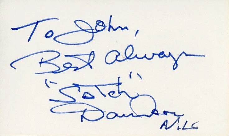 Satch Davidson- Signed Index Card (Umpire when Hank Aaron hit 715 HR's) - Image 1 of 1