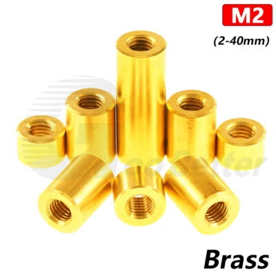 Brass M2 x 2mm-40mm Round Nuts Threaded Sleeves Spacer Stud Connector Long Nuts - Image 1 of 4