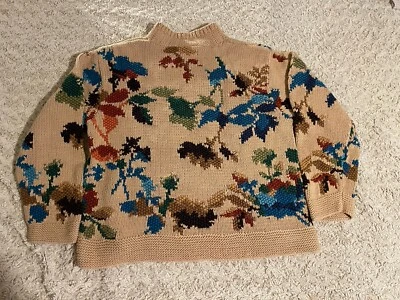 Liz Claiborne Petite Size Small Floral Chunky Knit Mock Neck Earth Boho Sweater - Image 1 of 4