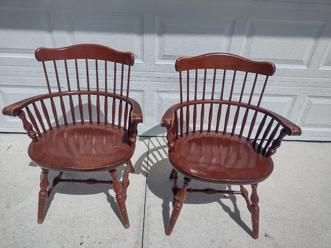 S Bent Brothers Maple Windsor Colonial Chair Set Of 2 Fan Spindle Arm Table Cover