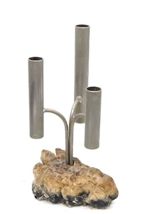 MCM Brutalist Candle Holder Sculptural Stone Metal Decor Dining Design 3 - Picture 1 of 6