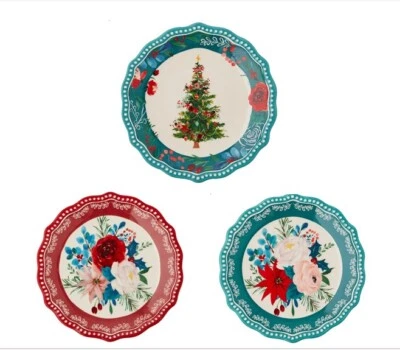 U Pick Pioneer Woman Christmas Dessert Appetizer Plate Tree Poinsettia Rose New