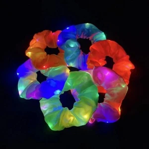 LED Light Up Scrunchie Hair Band Ponytail Holder Luminous Elastic Bobbles UK - Picture 1 of 13
