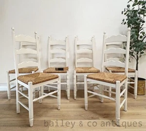 A Set of Six Vintage French Painted Ladder Back Dining Chairs - D104 - Picture 1 of 14